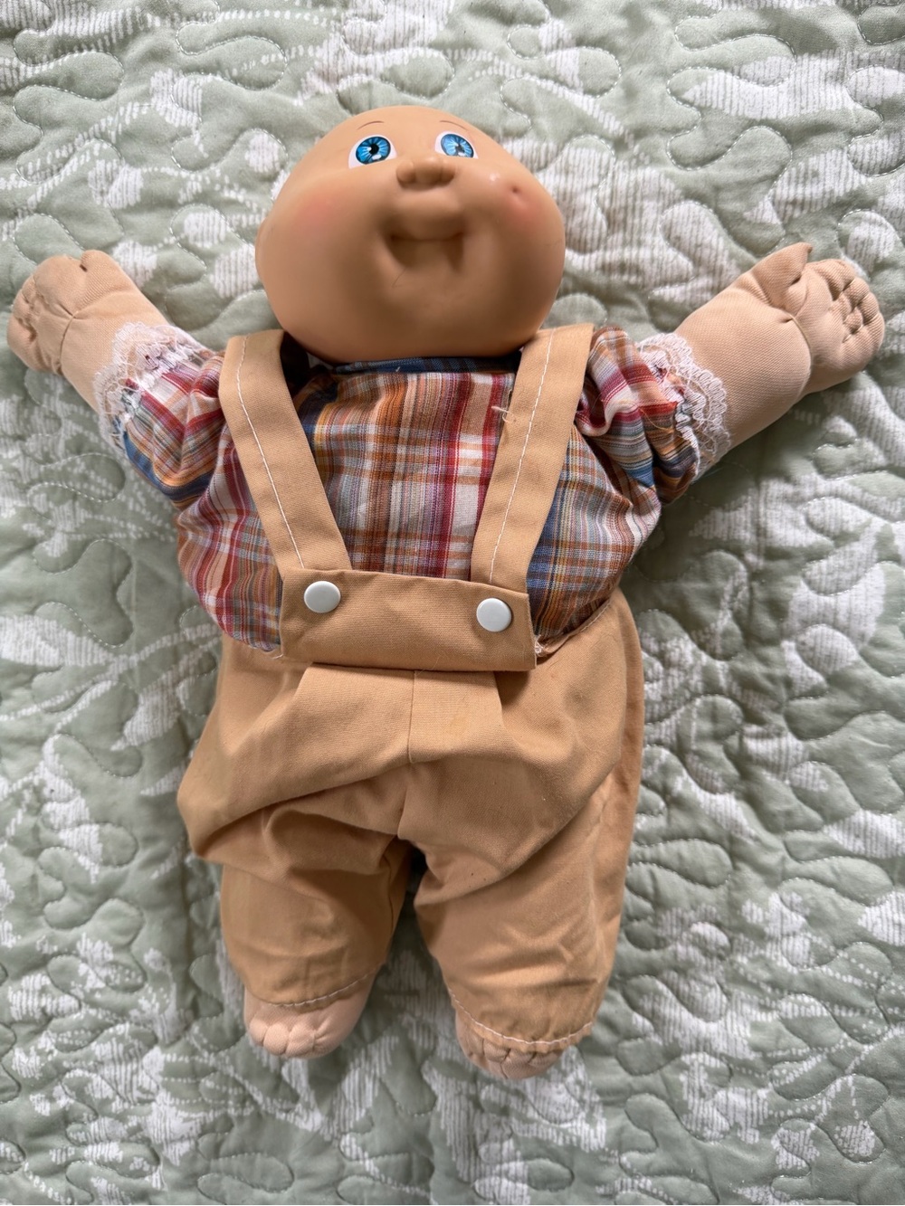 Vintage 1983 Cabbage Patch Kid Boy Doll Bald Blue Eyes #3 Head Mold W/ Outfit